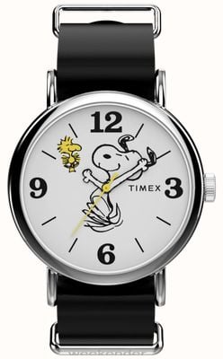 Timex x Peanuts Weekender Snoopy (40mm) White Dial / Black LWG Leather Strap TW2Y60900