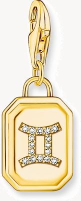 Thomas Sabo Gold-Plated Charm Pendant Zodiac Sign Gemini With Zirconia 2157-414-39