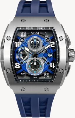 TSAR BOMBA Elemental Series Quartz Chronograph (44.6mm) Blue Dial / Blue FKM Rubber Strap TB8211Q-03