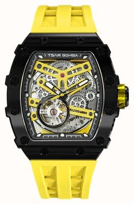 TSAR BOMBA Elemental Series Automatic (43.5mm) Yellow Skeleton Dial / Yellow Silicone Strap TB8208A-13