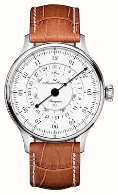 MeisterSinger Pangaea Day Date 365 (40mm) White Dial / Cognac Brown Leather Strap PDD365901