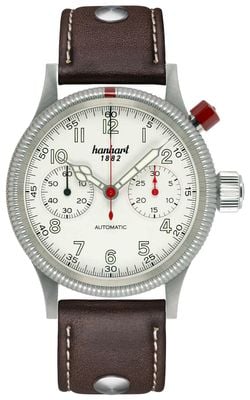 Hanhart PIONEER Mk I Automatic Chronograph (40mm) Antique White Dial / Dark Brown Leather Rivet Strap - M 714.200-0110