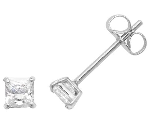 Treasure House ES466W 9ct White Gold Square Cubic Zirconia Jewellery