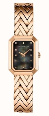 Herbelin Octogône Quartz (20.4mm) Black Mother of Pearl Dial / Rose-Gold PVD Stainless Steel Chevron Bracelet 17446BPR49