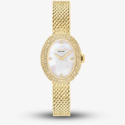 Coach Ladies Sammy Mother of Pearl Dial Crystal Oval Mesh Bracelet Watch 14504690