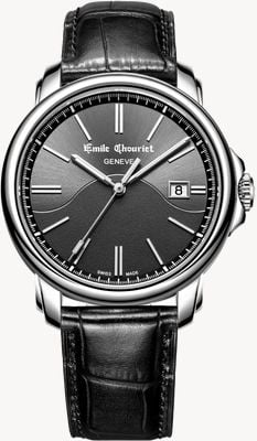 Emile Chouriet Héritier Wisdom Automatic (40mm) Black Sunray Dial / Black Leather Strap 08.1188.G.6.6.68.2