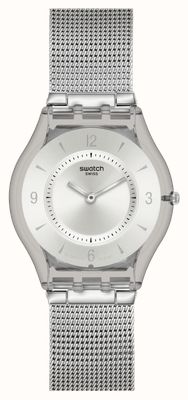 Swatch METAL KNIT (34mm) Silver Dial / Stainless Steel Milanese Bracelet SS08M100M