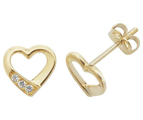 James Moore TH ES432 9ct Yellow Gold Cz Open Heart Stud Jewellery