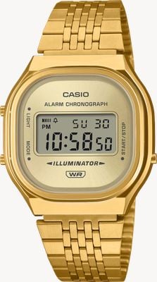 Casio A140 Series Alarm Chronograph Illuminator (36.8mm) Gold Sunray Dial / Gold PVD Stainless Steel Band A140WEG-9AEF