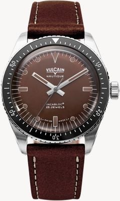 Vulcain Skindiver Nautique Automatic (38mm) Brown Sunray Dial / Brown Calf Leather Strap Watch 660170A47.BAC208