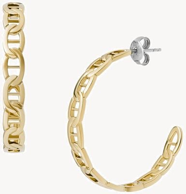 Fossil Women's Heritage D-Link Gold-Tone Stainless Steel Hoop Earrings JF04781710