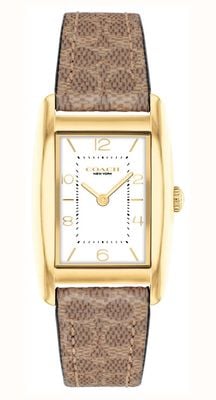 Coach Women's Reese (24mm) White Rectangular Dial / Brown Coated Canvas Strap 14504355