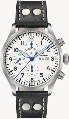 Laco Kiel.2 Weiss Automatic Chronograph (43mm) White Dial / Black Calf Leather Strap (English Date) 862153-ENGLISHDATE