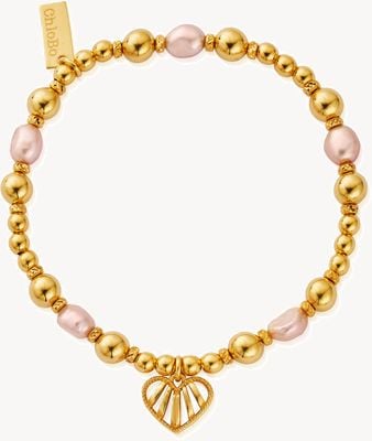 ChloBo 'Loving Heart' Pink Pearl Bracelet - 18ct Gold Plated GBPP3345