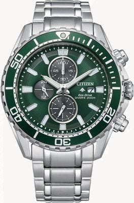 Citizen Men's Promaster Diver | Chronograph | Eco-Drive | Green Dial | Stainless Steel Bracelet CA0820-50X