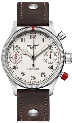 Hanhart PIONEER TwinDicator Automatic Chronograph (45mm) Antique White Dial / Dark Brown Leather Strap - M 731.200-0110