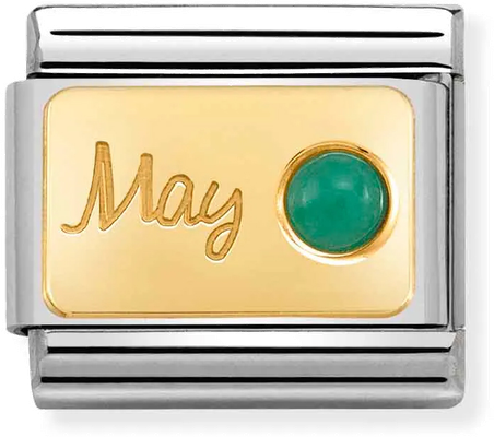 Nomination Classic May Birthstone Emerald 18ct Gold & Steel Charm 030519/05