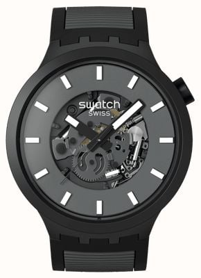 Swatch PAST THE HORIZON (47mm) Grey Open Heart Dial / Black and Grey Silicone Strap SB05B113