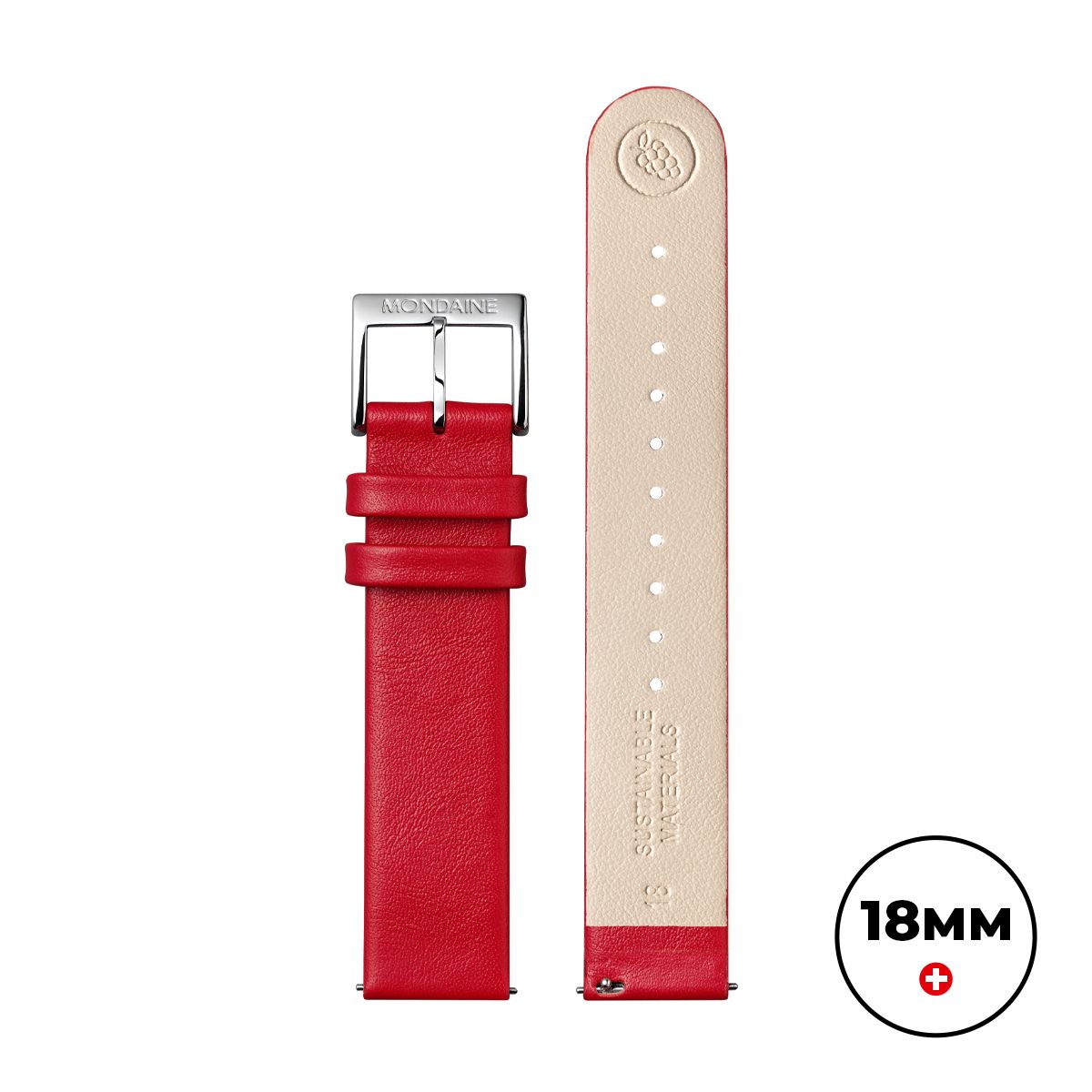 Mondaine FG311830Q Vegan Grape Leather Strap Only - Red - ( Watch