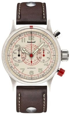 Hanhart PIONEER TachyTele Automatic (40mm) Antique White Dial / Dark Brown Leather Rivet Strap - M 712.200-0110