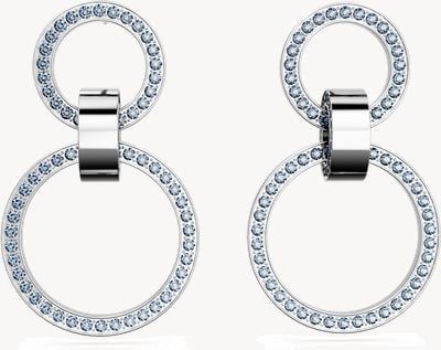 Swarovski Hollow Hoop Stud Earrings Rhodium Plated Blue Crystals 5663503