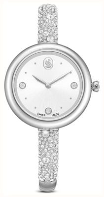 Swarovski Sublima Bangle (28mm) Silver Sunray Dial / Crystal-Set Stainless Steel Bracelet 5730369