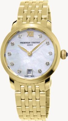 Frederique Constant Women's Classic Slimline (30mm) Mother-of-Pearl Dial / Gold Plated Stainless Steel Bracelet FC-220MPWD1S25B