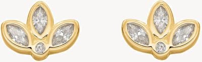 Elements Silver Gold Plated Sterling Silver Lotus Flower Cubic Zirconia Stud Earrings E6274C