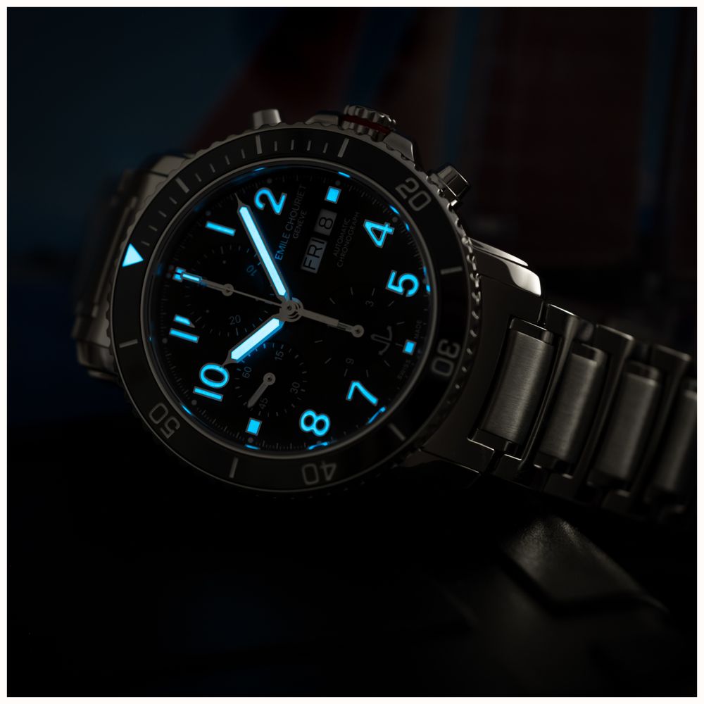 Emile Chouriet Challenger Deep Automatic Chronograph (43.5mm) Black Sunray Dial / Stainless Steel Bracelet 22.1169.G.6.AW.59.6 - alternate view 4