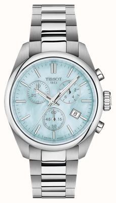 Tissot PR 100 Quartz Chronograph (36mm) Light Blue Mother-of-Pearl Dial / Stainless Steel Bracelet T1502171113100