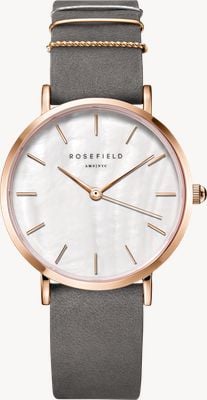 Rosefield West Village (33mm) White Mother-of-Pearl Dial / Grey Leather Strap WEGR-W75