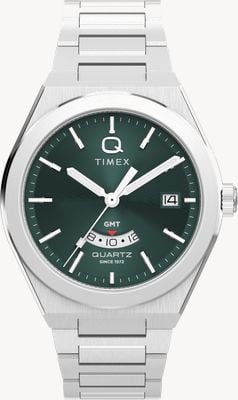 Timex Q Timex Continental GMT (39mm) Green Radial Texture Dial / Stainless Steel Bracelet TW2Y24800