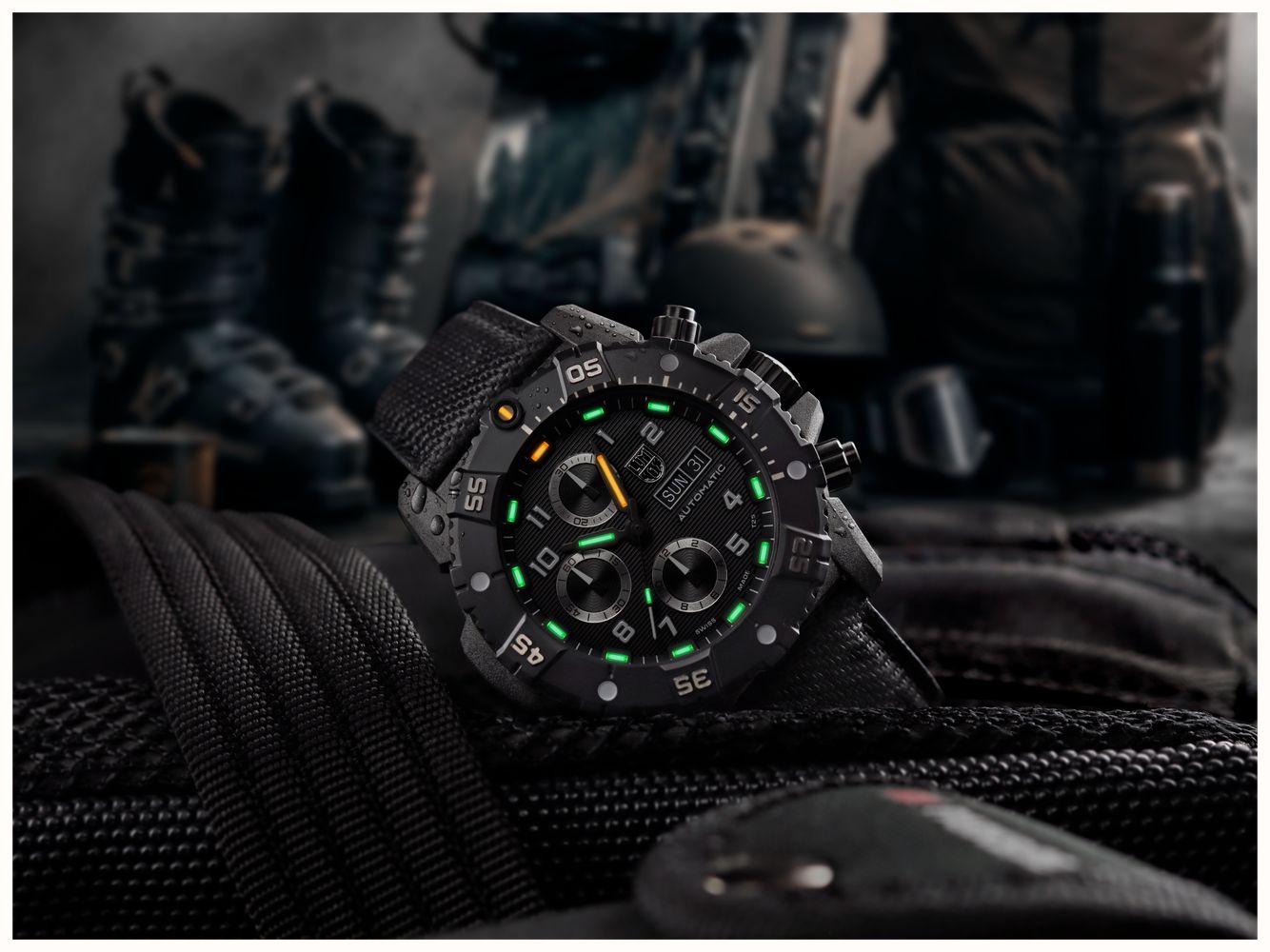 Luminox Master Carbon SEAL Auto Chrono 3880 Series (45mm) Black Dial / Black Technical Matrix Leather Strap Watch XS.3881 - alternate view 12