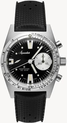 Aquastar Deepstar Automatic Chronograph (39mm) Vintage Black Dial / Black Tropic Strap DS39-TRO VB