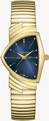 Hamilton Ventura Quartz (32.3mm) Blue Dial / Gold PVD Stainless Steel Bracelet H24301141