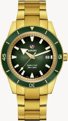 RADO Captain Cook Automatic (42mm) Green Dial / 3-Link Gold PVD Stainless Steel Bracelet Watch R32136323