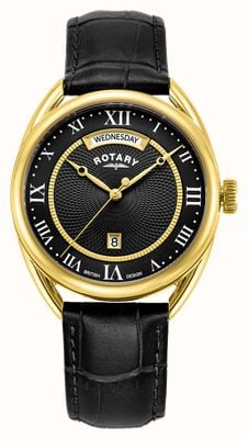 Rotary Traditional Day-Date Quartz (38mm) Black Dial / Black Leather Strap GS05533/10