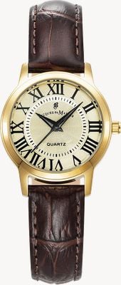 Jacques Du Manoir Genesis Three-Hand Quartz (28mm) Gold Dial / Brown Leather Strap JWL04904