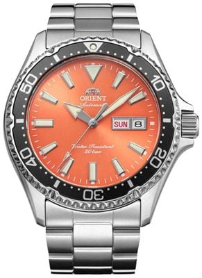 Orient Men's Automatic Dive Mako Kamasu Orange Sunburst Dial Stainless Steel Bracelet Sapphire Crystal RA-AA0826Y39B