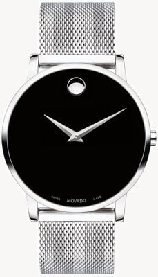 Movado Men's Museum Stainless Steel Mesh Braclet Black Dial 0607219