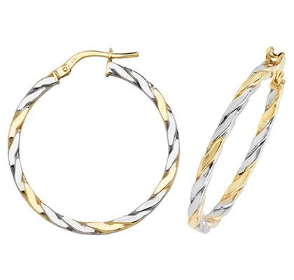 Treasure House ER1041YW-25 9CT YEL/WHT GOLD 25MM HOOP Jewellery