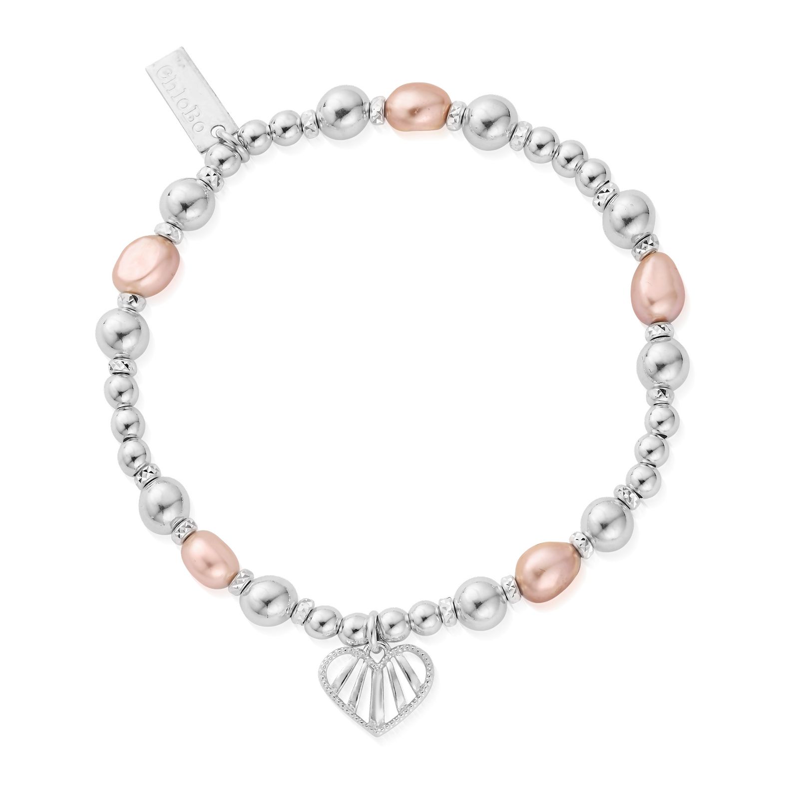 ChloBo SBPP3344 'Loving Heart' Pink Pearl Bracelet - 925 Jewellery