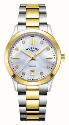 Rotary Contemporary Quartz (30mm) Diamond-Set Mother-of-Pearl Dial / Two-Tone Stainless Steel Bracelet LB05521/41/D