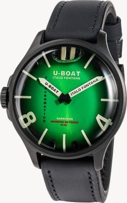 U-Boat Darkmoon Kama PVD (46.5mm) Photochromic Green-Black Soleil Dial / Black Calfskin Leather Strap Watch 3343