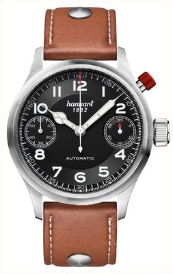 Hanhart PIONEER MonoScope Automatic Chronograph (45mm) Black Dial / Light Brown Leather Strap - M 732.210-0210
