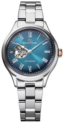 Orient Star Women's Automatic Aurora Green Gradient Semi-Skeleton Dial Stainless Steel Bracelet RE-ND0024E00B 