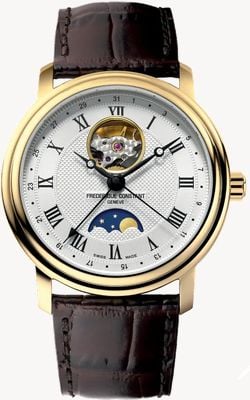 Frederique Constant Classics Moonphase Heart Beat Automatic (40mm) Silver Guilloché Dial / Brown Leather Strap FC-335MC4P5