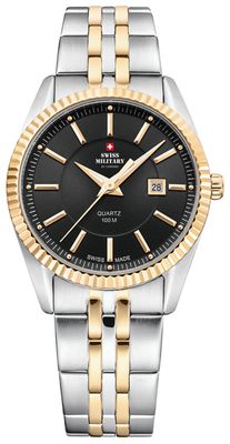 Swiss Military by Chrono Black Dial Two Tone Yellow Gold Stainless Steel Bracelet Ladies Watch SM34066.04
