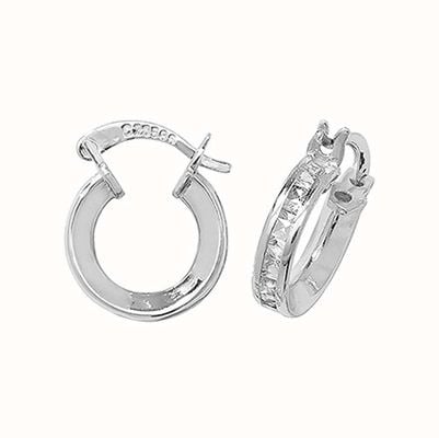 James Moore TH 9k White Gold Cubic Zirconia Hoop Earrings 8 mm ER085W