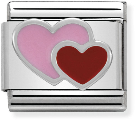 Nomination Classic Double Heart Sterling Silver & Steel Enamel Charm 330202/16